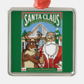 クリスマスサンタクロース&キックイントナカイの雪 メタルオーナメント (正面)