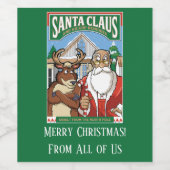 クリスマスサンタクロース&キックイントナカイの雪 ワインラベル (シングルラベル)