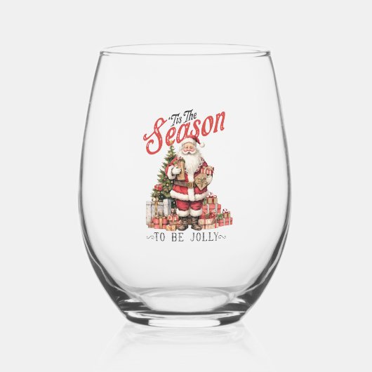 クリスマスサンタクロース ステムなしワイングラス (正面)