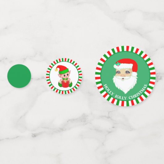 クリスマスサンタクロース&小妖精や小人オンレッドグリーン コンフェッティ (正面)