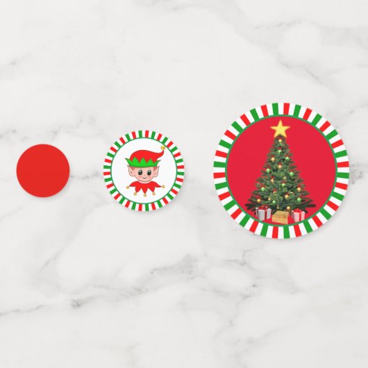 クリスマスサンタクロース&小妖精や小人オンレッドグリーン コンフェッティ (裏面)