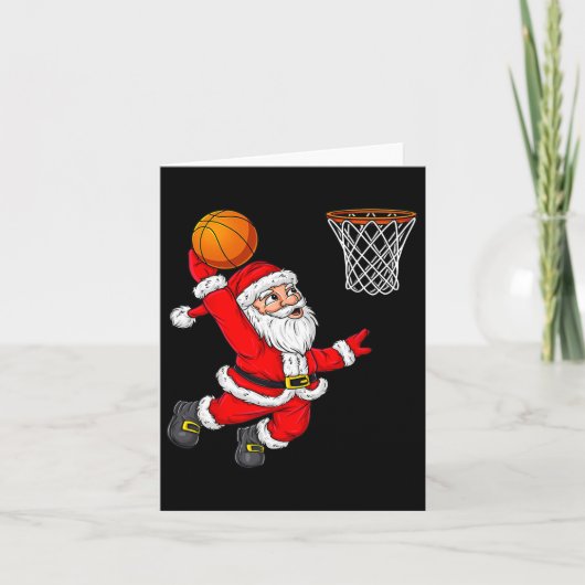 クリスマスサンタクロースDunking A BasketballおもしろいXma カード (正面)