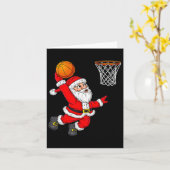 クリスマスサンタクロースDunking A BasketballおもしろいXma カード (黄色い花)