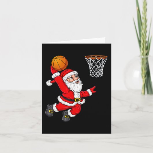 クリスマスサンタクロースDunking A BasketballおもしろいXma カード (正面)