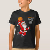 クリスマスサンタクロースDunking A BasketballおもしろいXma Tシャツ (正面)