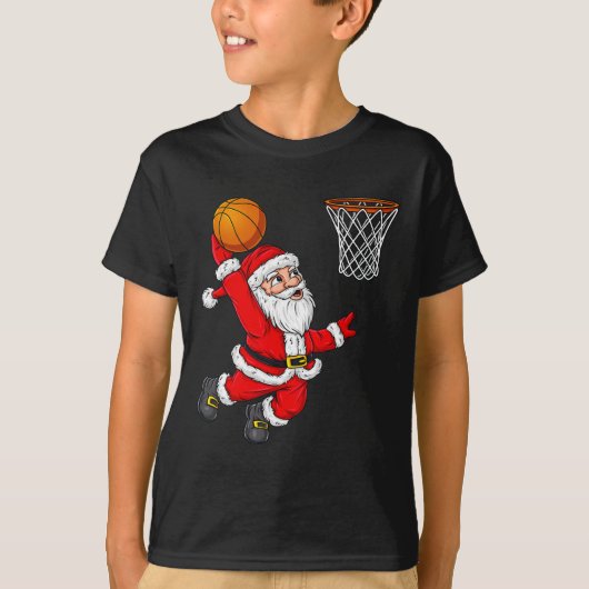 クリスマスサンタクロースDunking A BasketballおもしろいXma Tシャツ (正面)