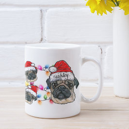 クリスマスサンタクロースpugペット犬の品種と名前 コーヒーマグカップ