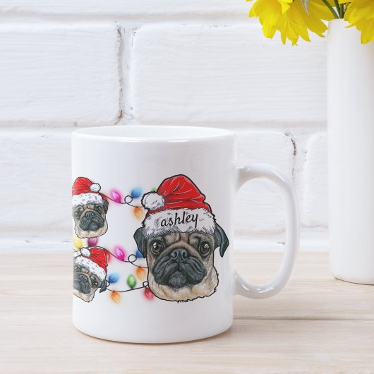クリスマスサンタクロースpugペット犬の品種と名前 コーヒーマグカップ