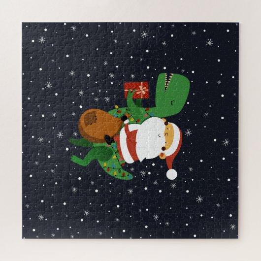 クリスマスサンタクロースTレックス恐竜そり ジグソーパズル (横)