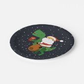 クリスマスサンタクロースTレックス恐竜そり ペーパープレート (アングル)