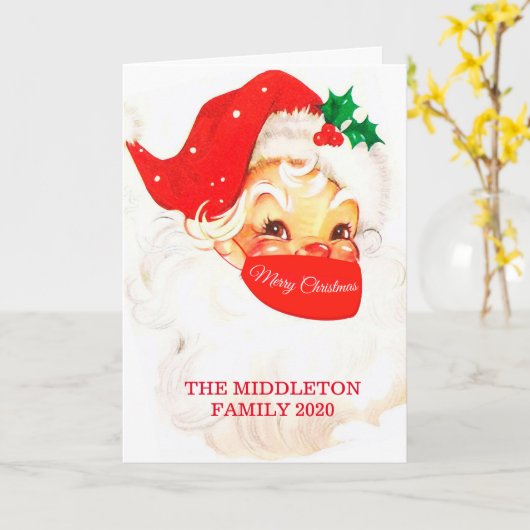 クリスマスサンタコロナマスクソーシャル配布赤 カード (黄色い花)