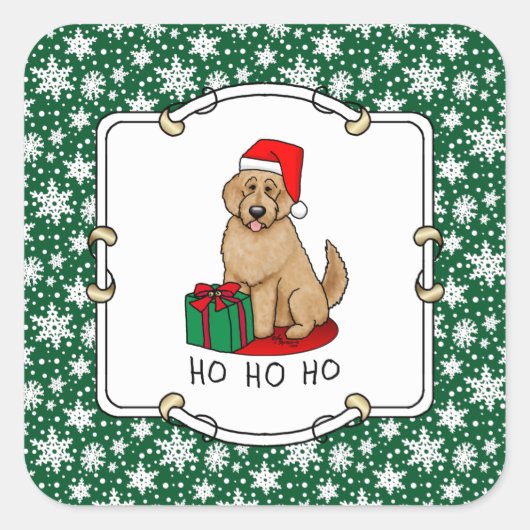 クリスマスサンタゴルデンドール（ゴールデンレッド）犬かわいい スクエアシール (正面)