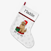 クリスマスサンタゴルデンドール（ゴールデンレッド）犬かわいい ラージクリスマスストッキング (正面 (吊り時))