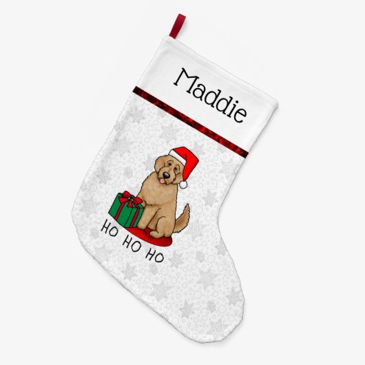 クリスマスサンタゴルデンドール(ゴールデンレッド)犬かわいい ラージクリスマスストッキング (正面 (吊り時))