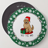 クリスマスサンタゴルデンドール(ゴールデンレッド)犬かわいい 缶バッジ (正面&裏面)