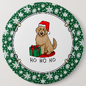 クリスマスサンタゴルデンドール(ゴールデンレッド)犬かわいい 缶バッジ (正面)