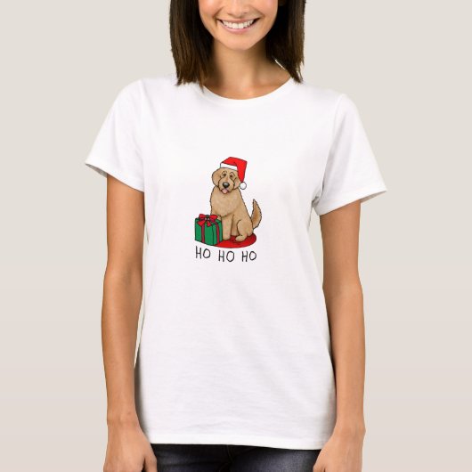 クリスマスサンタゴルデンドール（ゴールデンレッド）犬かわいい Tシャツ (正面)