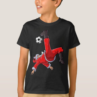 クリスマスサンタサッカー自転車キッククリスマス少年兵 Tシャツ