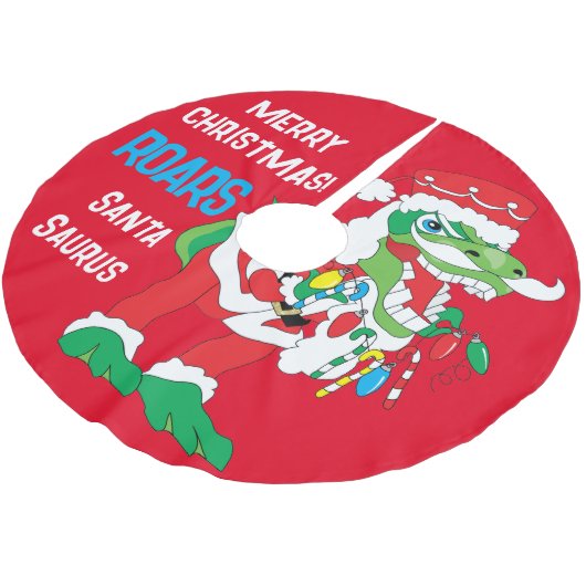 クリスマスサンタザウルス ブラッシュドポリエステルツリースカート (アングル)