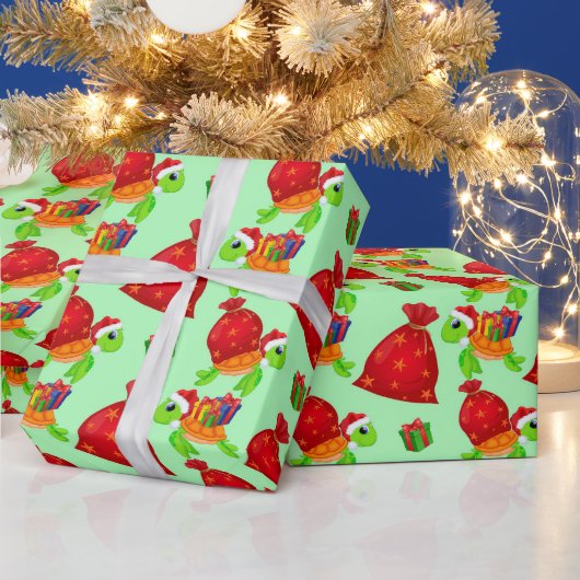 クリスマスサンタシウミガメの柄 ラッピングペーパー (クリスマス)