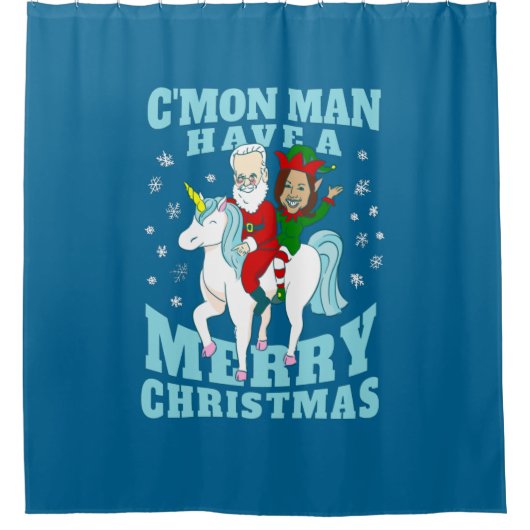 クリスマスサンタジョーバイデン氏カマラハリスユニコーン シャワーカーテン (正面)