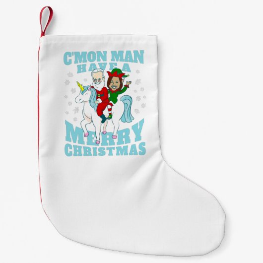 クリスマスサンタジョーバイデン氏カマラハリスユニコーン スモールクリスマスストッキング (正面)