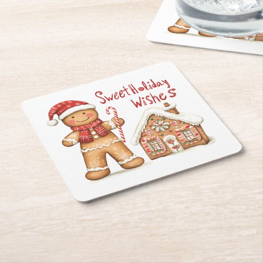 クリスマスサンタジンジャーブレッドマン スクエアペーパーコースター (アングル)