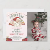 クリスマスサンタスウィートワン1st誕生日パーティー写真 招待状 (正面)