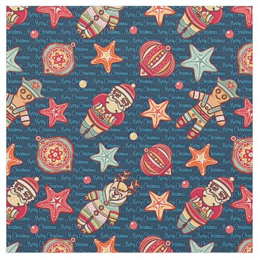 クリスマスサンタスターズ&続き ファブリック (クローズアップ)