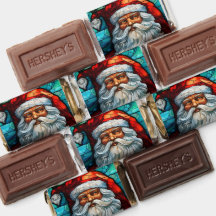 クリスマスサンタステンドグラス赤白