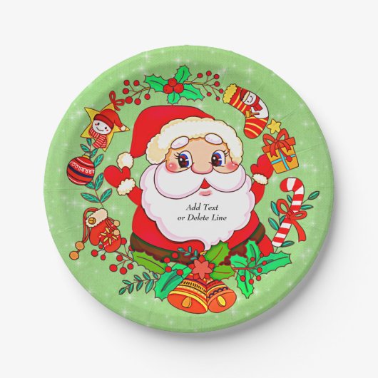 クリスマスサンタストッキングケーンプレゼントホリー7" ペーパープレート (正面)