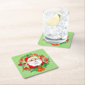 クリスマスサンタストッキングケーンプレゼントホリー スクエアペーパーコースター (インサイチュ)