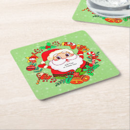 クリスマスサンタストッキングケーンプレゼントホリー スクエアペーパーコースター