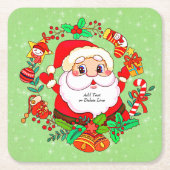 クリスマスサンタストッキングケーンプレゼントホリー スクエアペーパーコースター (正面)