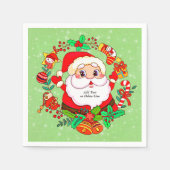 クリスマスサンタストッキングケーンプレゼントホリー スタンダードカクテルナプキン (正面)