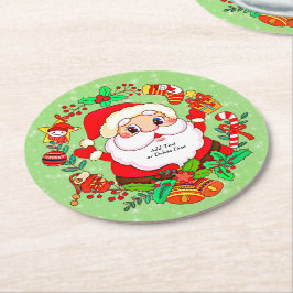 クリスマスサンタストッキングケーンプレゼントホリー ラウンドペーパーコースター