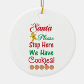 クリスマスサンタストップーここにクッキー セラミックオーナメント (正面)