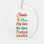クリスマスサンタストップーここにクッキー セラミックオーナメント (左)