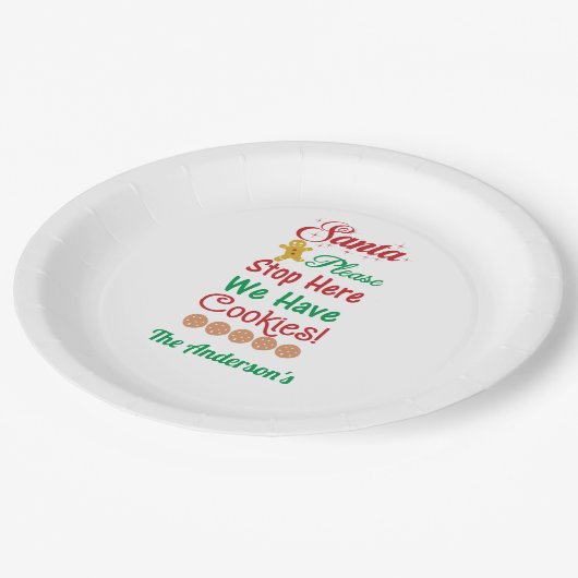 クリスマスサンタストップーここにクッキー ペーパープレート (アングル)