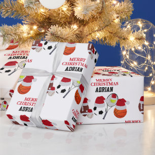 クリスマスサンタスポーツアスレティックボール名前をカスタムする ラッピングペーパー