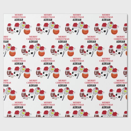 クリスマスサンタスポーツアスレティックボール名前をカスタムする ラッピングペーパー (フラット)