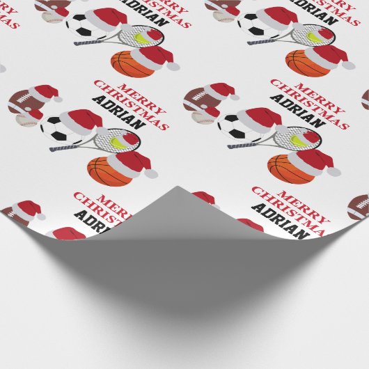 クリスマスサンタスポーツアスレティックボール名前をカスタムする ラッピングペーパー (角)