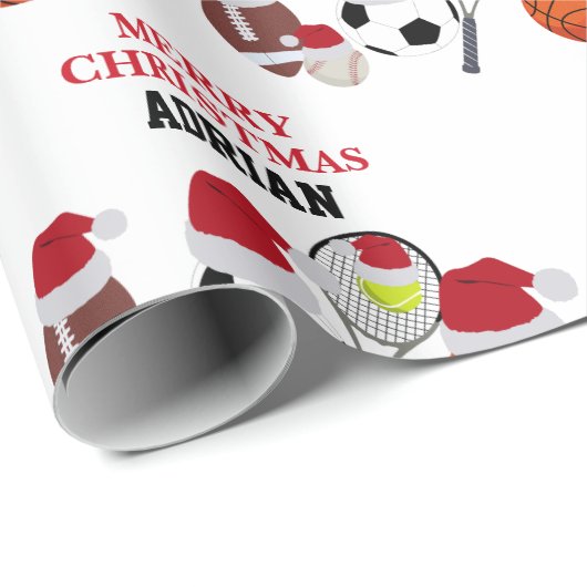クリスマスサンタスポーツアスレティックボール名前をカスタムする ラッピングペーパー (ロールコーナー)