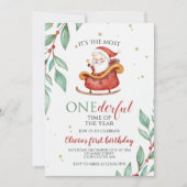 クリスマスサンタスリオンダーフルファースト誕生日 招待状 (正面)