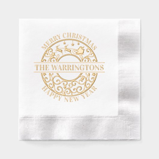 クリスマスサンタスレーレースのようフィリグリーの姓 箔ナプキン (正面)