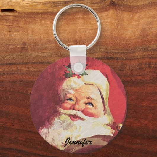 クリスマスサンタスワッグギフトあなたの名前を追加 キーホルダー (正面)