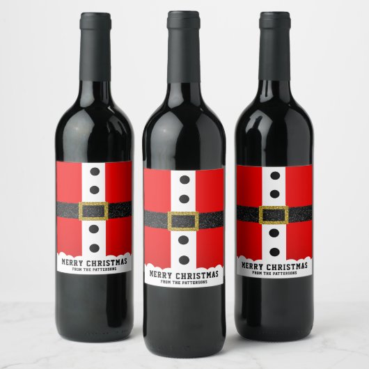 クリスマスサンタスーツおもしろいモダングリッターベルト ワインラベル (ボトル)