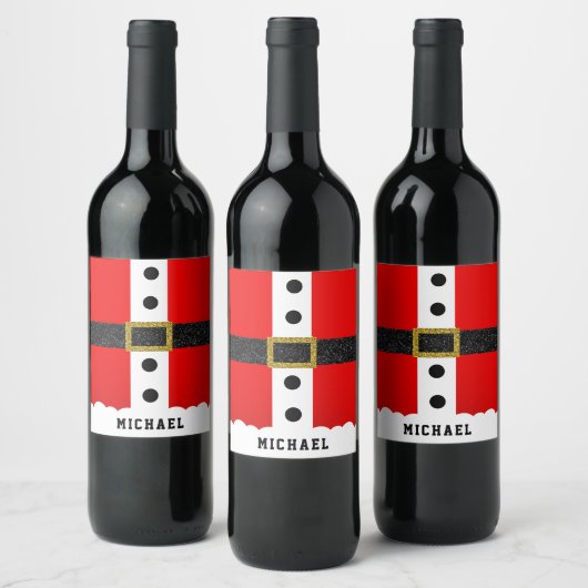 クリスマスサンタスーツおもしろいモダングリッターベルト ワインラベル (ボトル)