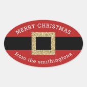 クリスマスサンタスーツ金ゴールド赤パーソナライズされた名 楕円形シール (正面)