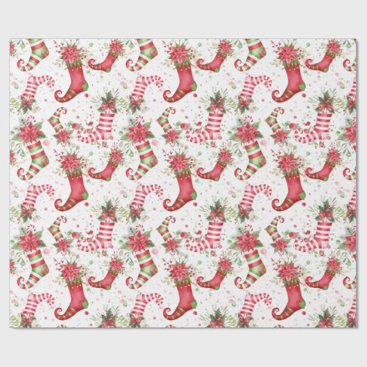 クリスマスサンタソックスのノーマルスケール ラッピングペーパー (フラット)